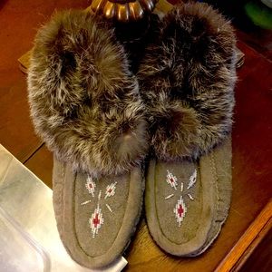 Suede and fur moccasins
